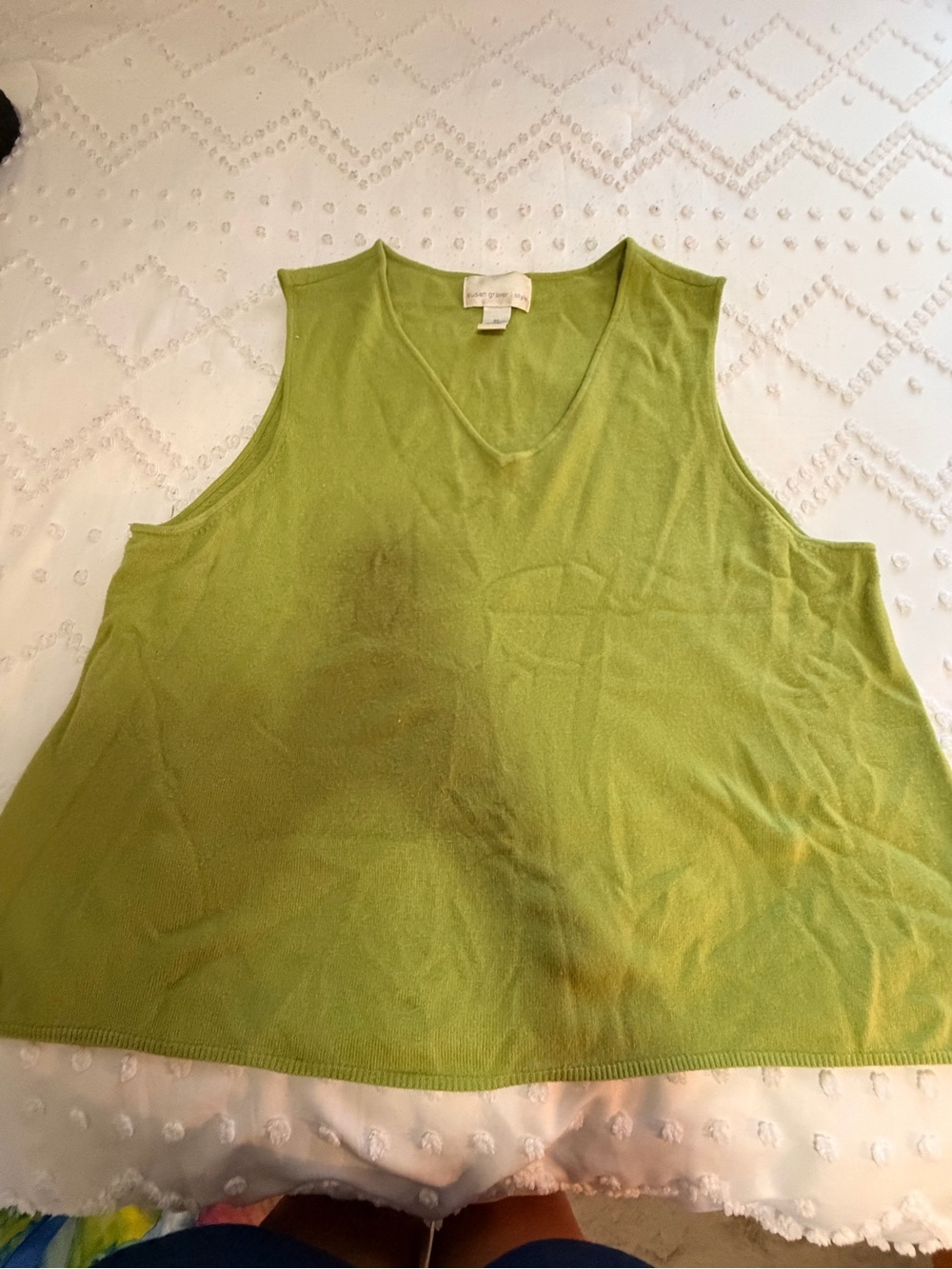 Susan Graver Lime Green V-Neck Sleeveless Sweater Tank